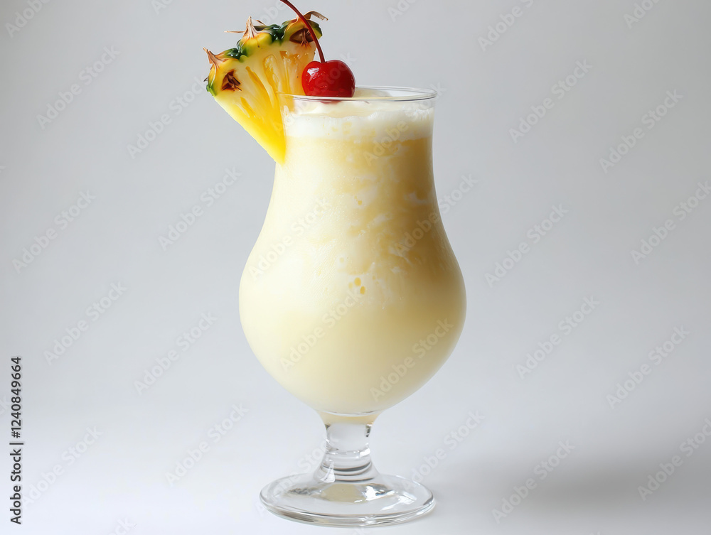 A creamy Pina Colada in a hurricane glass A creamy Pina Colada in a hurricane glass