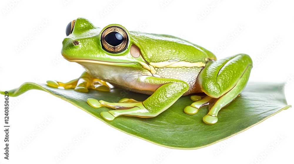 Obraz premium Green Tree Frog Resting on a Leaf