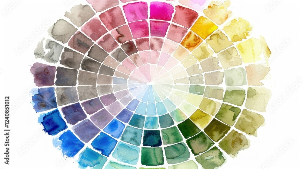 Obraz premium A delicate watercolor-painted color wheel with soft, blended hues.