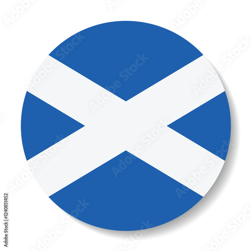 The flag of Scotland. Flag icon. Standard color. Round flag. Computer illustration. Digital illustration. Vector illustration.