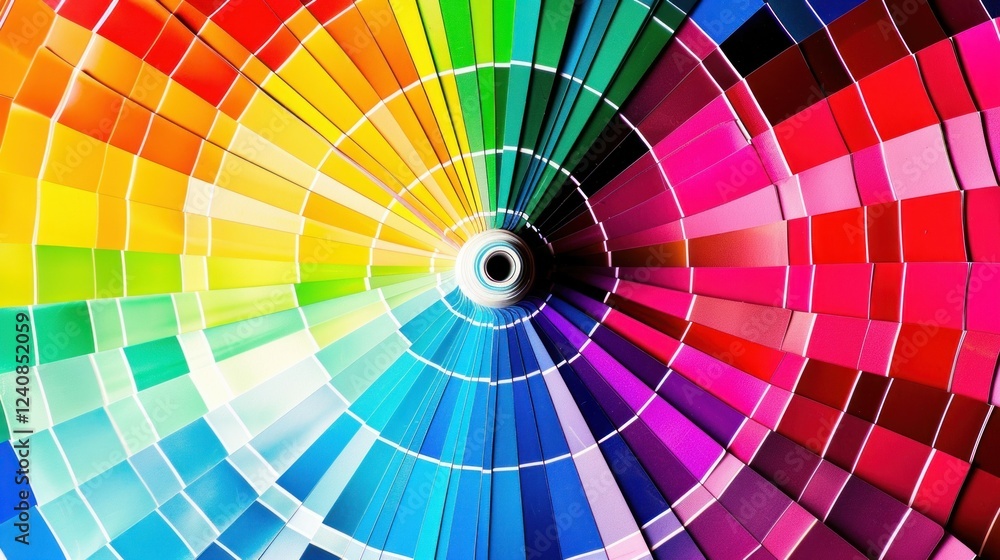 A vibrant color wheel made up of concentric circles, each representing a different color. A vibrant color wheel made up of concentric circles, each representing a different color.