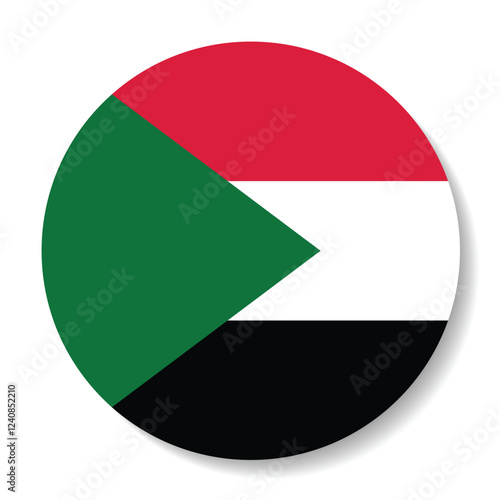 Flag of Sudan. Flag icon. Standard color. A round flag. Computer illustration. Digital illustration. Vector illustration.