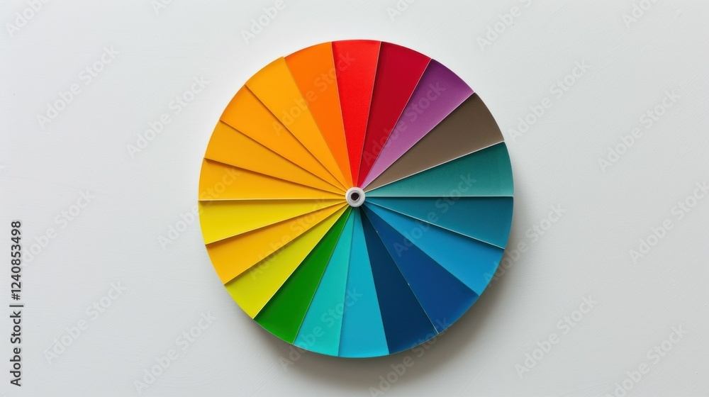 Fototapeta premium A vibrant color wheel placed neatly on a white surface, with evenly divided sections.