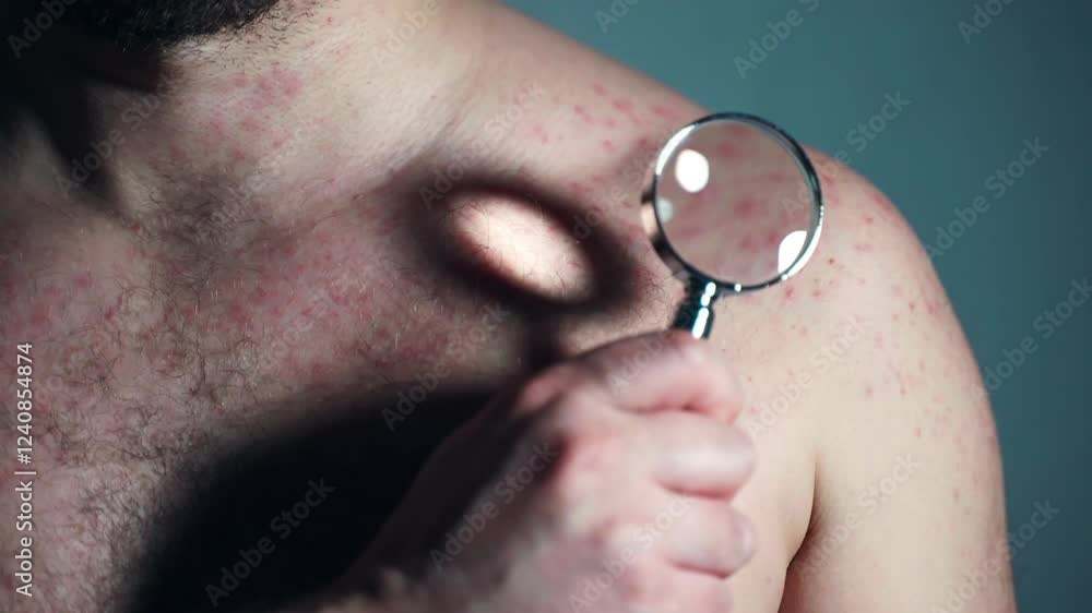 Glass Over Rash Skin rashes on human chest and shoulder through the magnifying glass ...