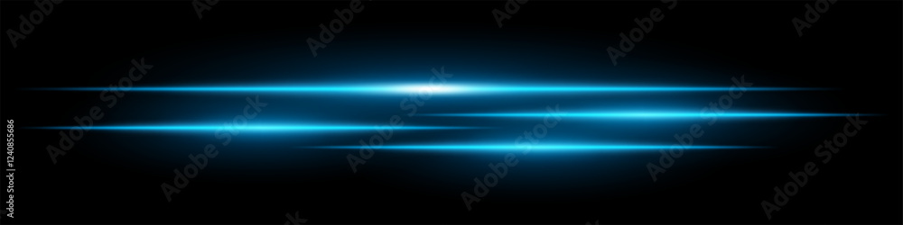 Fototapeta premium Blue speed light streaks set. Glowing motion blur lines futuristic neon effect on a dark background. Sci-fi energy beams, cyberpunk style, high-tech speed trails, and digital acceleration visuals