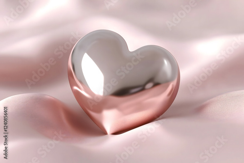 Rose Gold Metallic Heart on Soft Pink Fabric Background