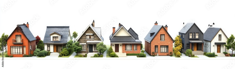 Charming houses are beautifully lined up in a dense forest Charming houses are beautifully lined up in a dense forest