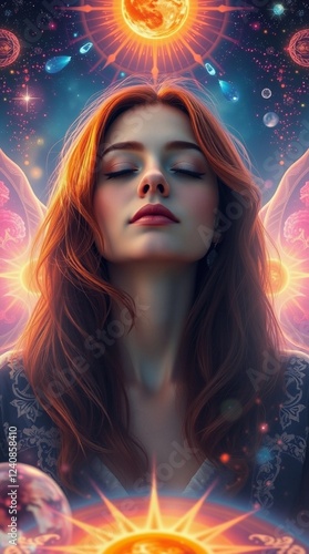 illustration of a woman meditating with her eyes closed