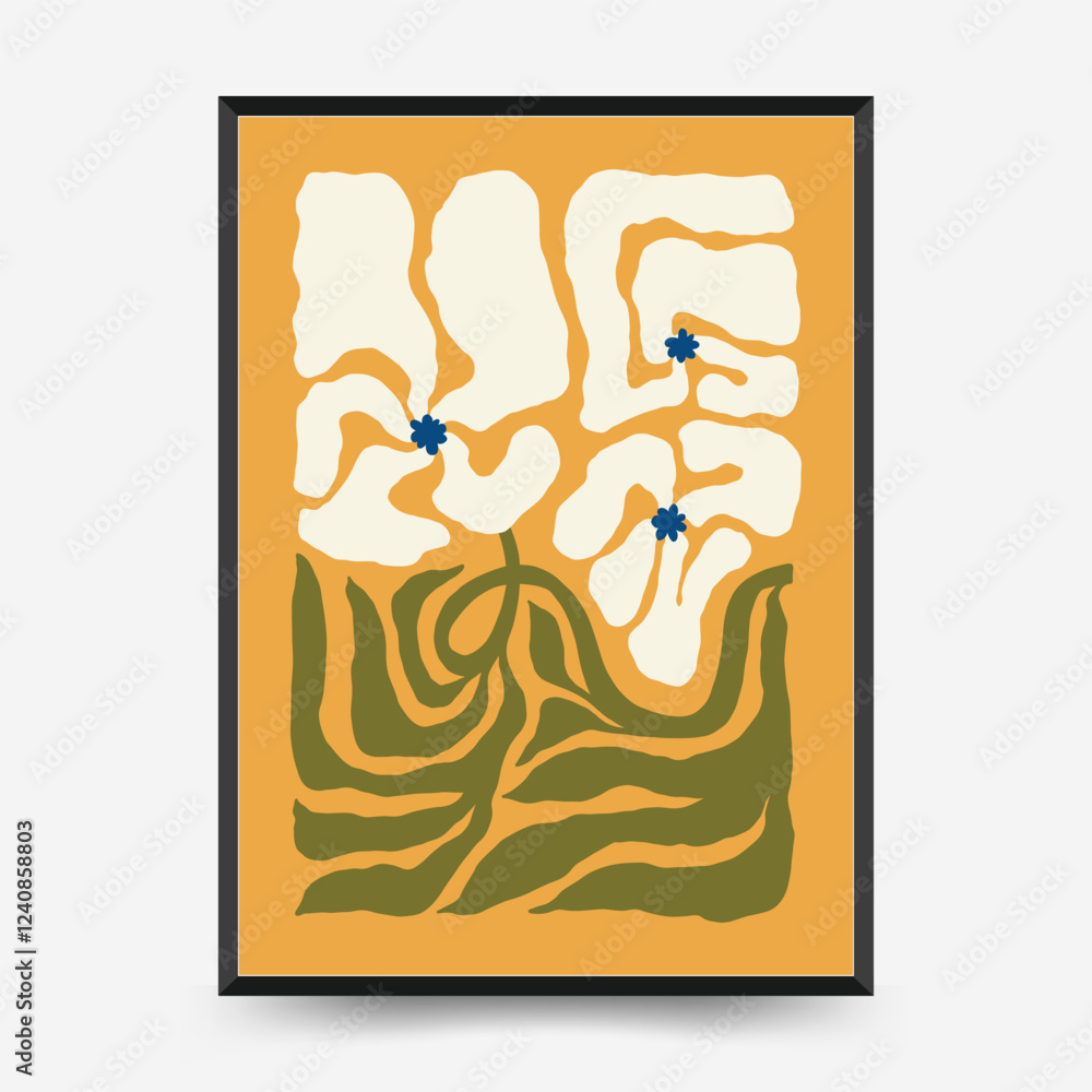 Fototapeta premium Abstract floral posters template. Modern trendy Matisse minimal style. Pink and blue colors. Hand drawn design for wallpaper, wall decor, print, postcard, cover, template, banner.