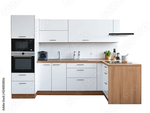 Modern kitchen design featuring stainless steel sink and microwave modern