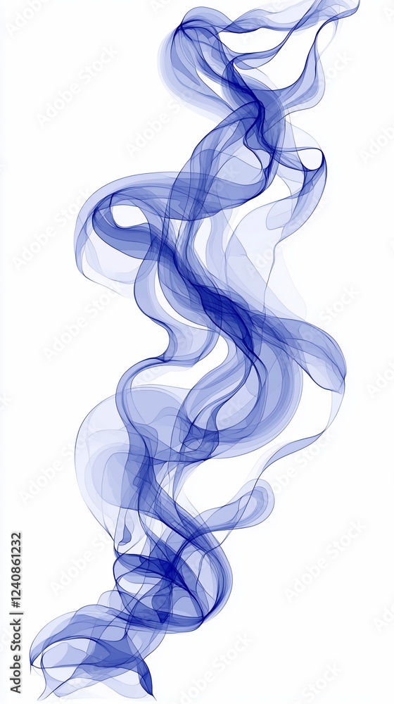 Abstract blue smoke plume, white background, design element Abstract blue smoke plume, white background, design element