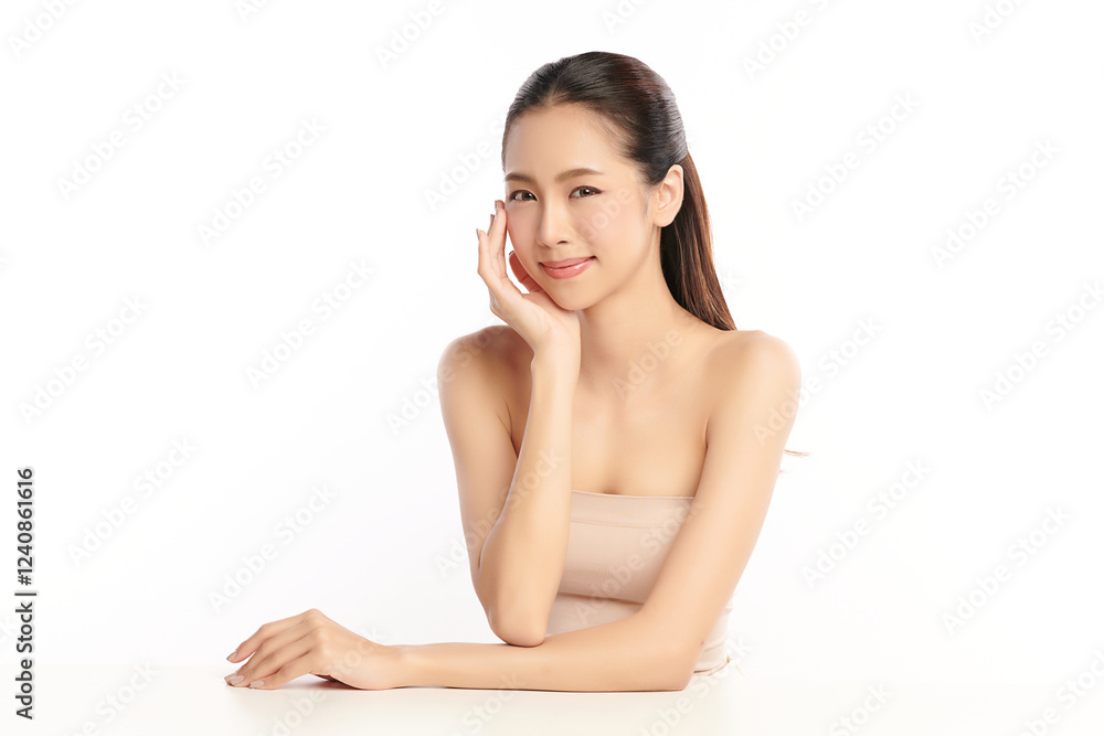 Beautiful young asian woman with clean fresh skin on white background, Face care, Facial treatment, Cosmetology, beauty and spa, Asian women portrait. Beautiful young asian woman with clean fresh skin on white background, Face care, Facial treatment, Cosmetology, beauty and spa, Asian women portrait.
