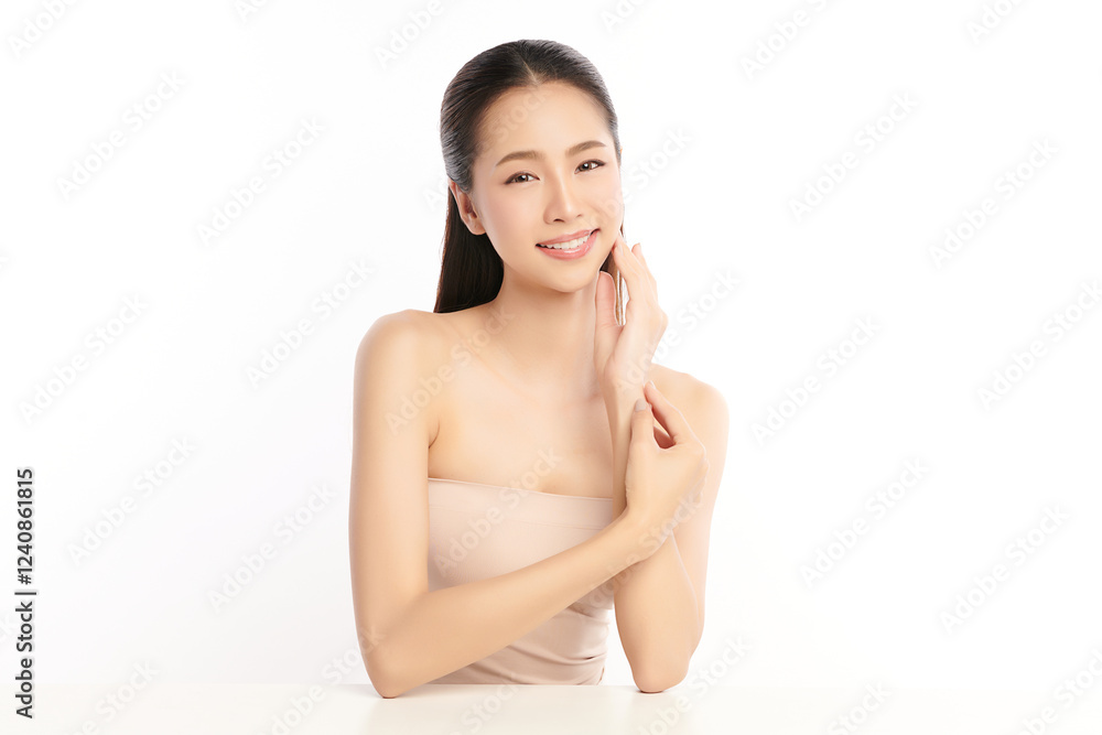Beautiful young asian woman with clean fresh skin on white background, Face care, Facial treatment, Cosmetology, beauty and spa, Asian women portrait. Beautiful young asian woman with clean fresh skin on white background, Face care, Facial treatment, Cosmetology, beauty and spa, Asian women portrait.