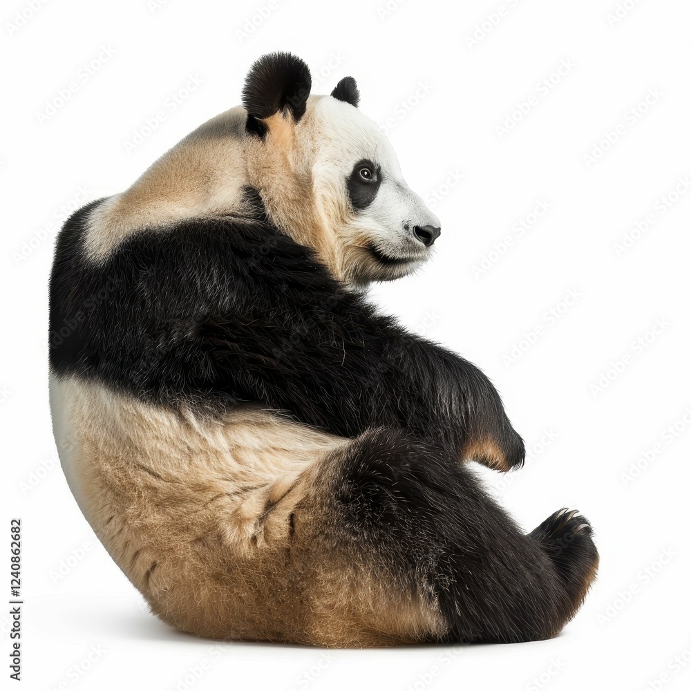Playful panda sitting with curiosity. Playful panda sitting with curiosity.
