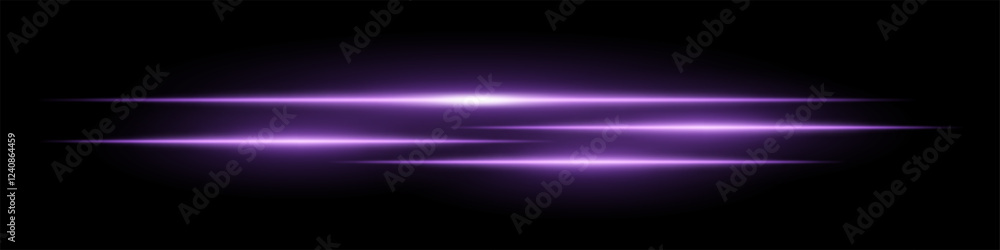 Fototapeta premium Multiple horizontal soft purple light beams glowing on black background. Abstract digital energy effect. Futuristic speed and technology concept for design and wallpaper