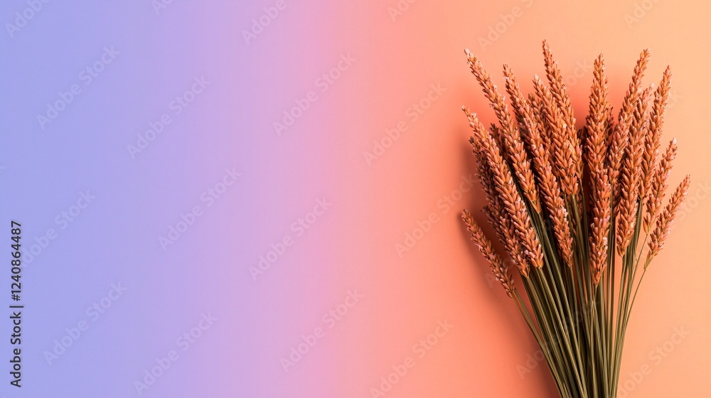 Fototapeta premium Harvesting natural beauty dried grass arrangement on gradient background artistic photography home decor indoor setting aesthetic concept