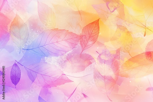 A vibrant collection of colorful leaves set against a pink background