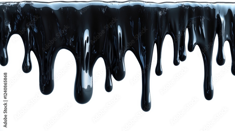 Black Liquid Dripping with Glossy Texture on White Background Black Liquid Dripping with Glossy Texture on White Background