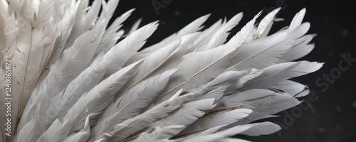 White feather of dove closeup with space for text, peaceful, Zen, symbol, natural, delicate