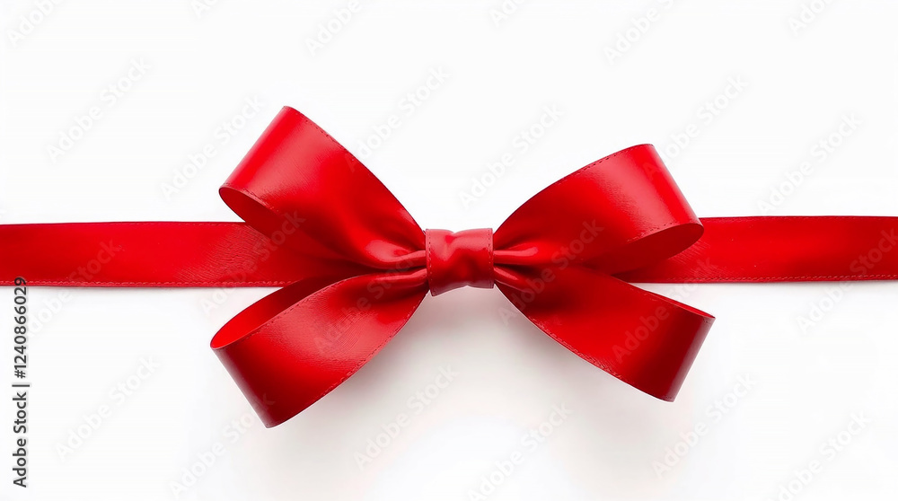 Shiny red ribbon with bow on white background for celebrations Shiny red ribbon with bow on white background for celebrations