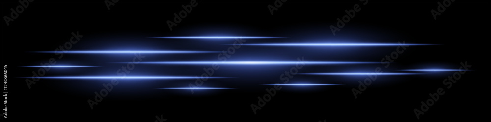 Glowing light streaks on a black background. Horizontal blue light trails creating a motion effect. Abstract speed, energy, and futuristic design element. Digital effects, technology, sci-fi themes Glowing light streaks on a black background. Horizontal blue light trails creating a motion effect. Abstract speed, energy, and futuristic design element. Digital effects, technology, sci-fi themes
