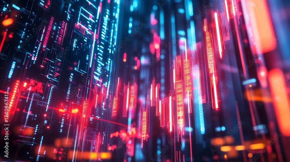 Fototapeta premium Dynamic data visualization virtual environment digital art futuristic cityscape neon lights tech concept