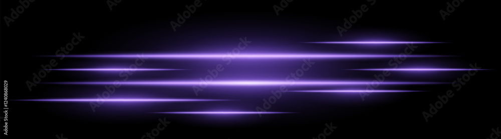 Abstract glowing light streaks on a black background. Bright horizontal purple beams create a speed and motion effect. Suitable for technology, sci-fi, digital energy, and futuristic themes Abstract glowing light streaks on a black background. Bright horizontal purple beams create a speed and motion effect. Suitable for technology, sci-fi, digital energy, and futuristic themes