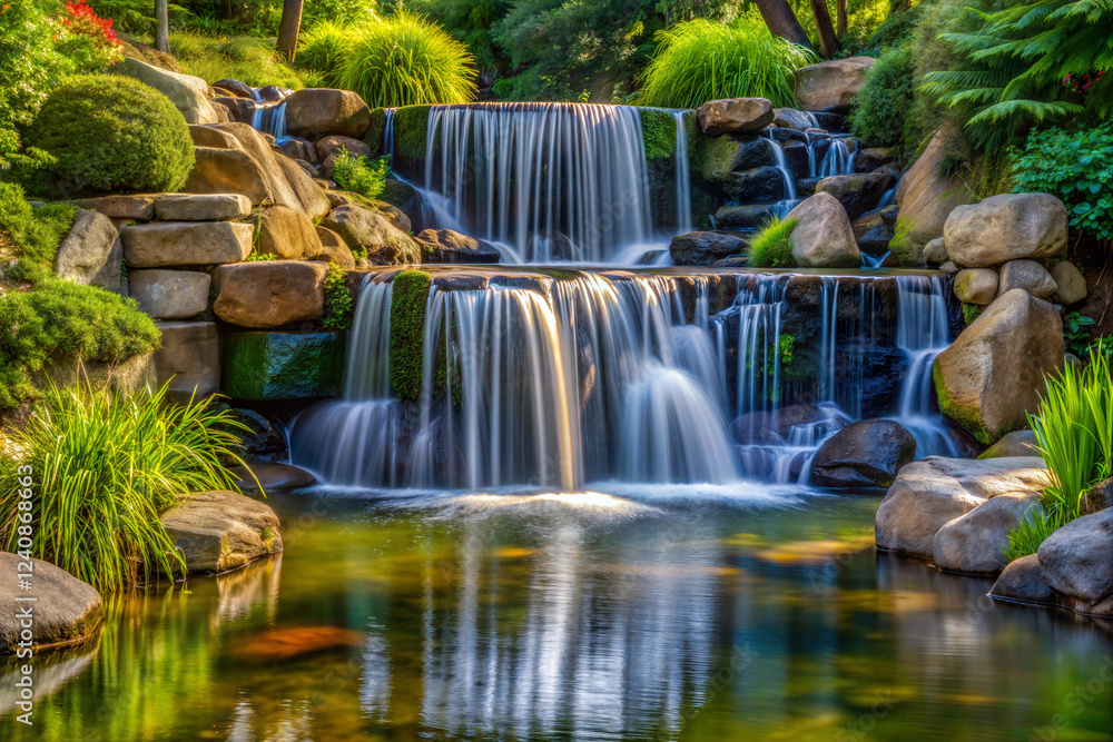 A Small Waterfall Cascading into a Pond A Small Waterfall Cascading into a Pond
