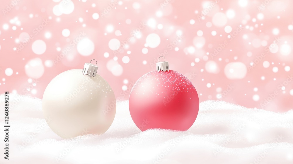 Fototapeta premium Festive Ornaments on Snow with Soft Bokeh Background for Christmas
