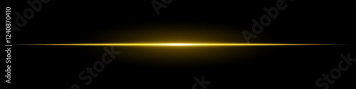 Bright yellow horizontal light beam on a black background. Glowing laser effect creating a futuristic and sci-fi aesthetic. Suitable for technology, energy, speed, and digital design themes