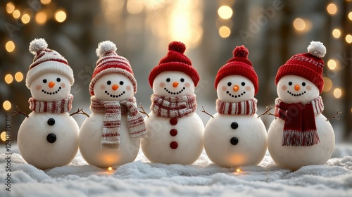 Wallpaper Mural Cheerful Snowmen in Winter Scene with Bokeh Lights and Snowfall Torontodigital.ca