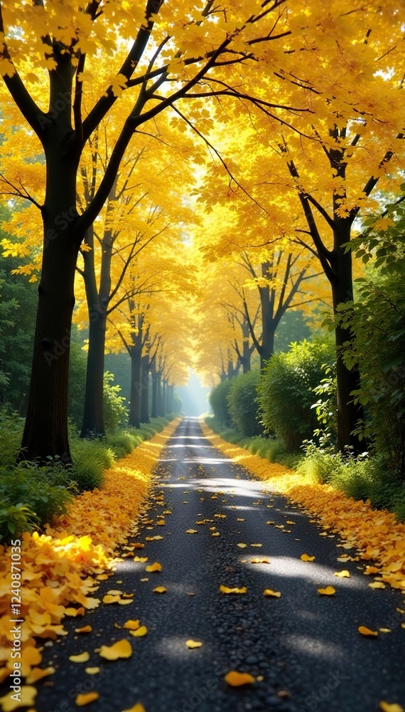 Fototapeta premium asphalte recouvert de feuilles jaunes de ginko biloba bronz?, ginkgo biloba, verdure, d?cors