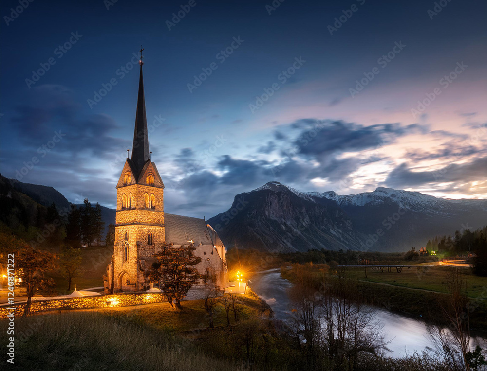 Obraz premium Generated image ライトアップした教会