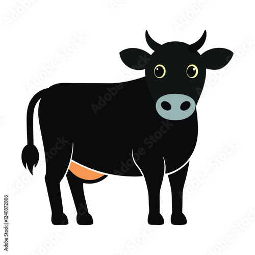 Black Cow Silhouette Vector, Cute Black cartoon Cow Illustration