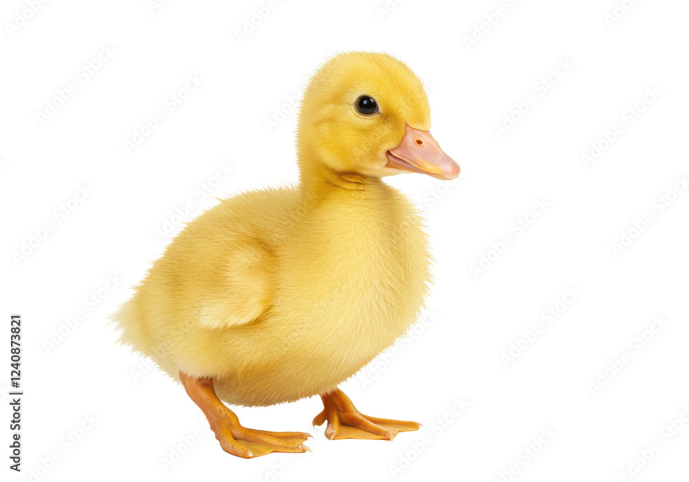 Fluffy yellow duckling standing isolated on White background Fluffy yellow duckling standing isolated on White background