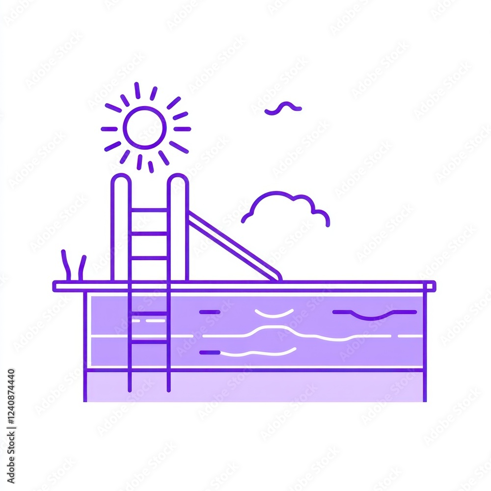Summer poolside fun; sunny day, slide, ladder Summer poolside fun; sunny day, slide, ladder