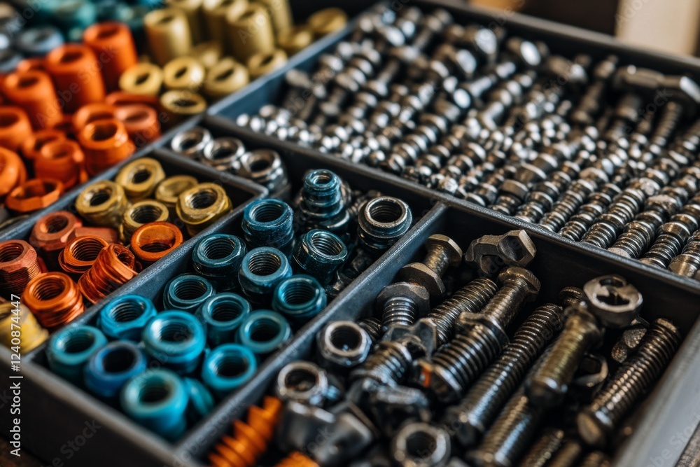 Toolbox with various metal tools organized neatly Toolbox with various metal tools organized neatly