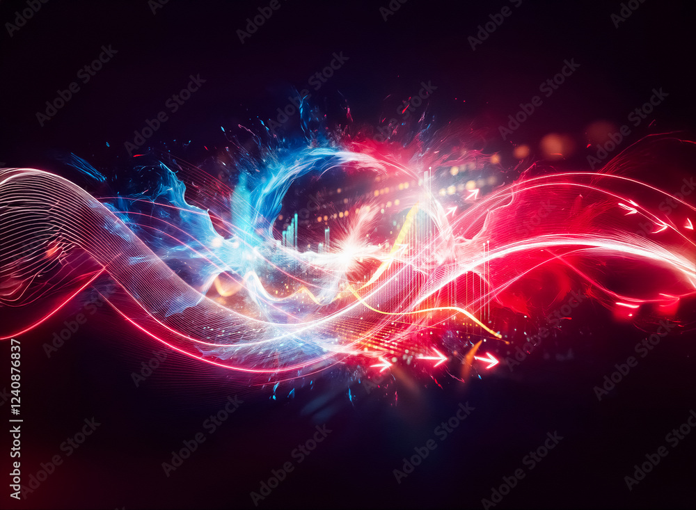 A fiery red and icy blue energy sphere collides, creating a vibrant, abstract swirl of light and motion against a dark background. The contrasting colors and dynamic energy suggest a powerful clash o A fiery red and icy blue energy sphere collides, creating a vibrant, abstract swirl of light and motion against a dark background. The contrasting colors and dynamic energy suggest a powerful clash o