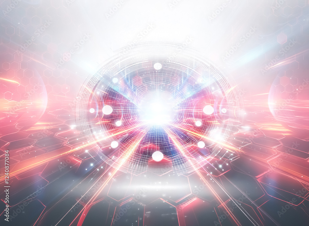 Abstract digital sphere glowing with interconnected nodes, radiating light and energy. Futuristic technology concept. Abstract digital sphere glowing with interconnected nodes, radiating light and energy. Futuristic technology concept.