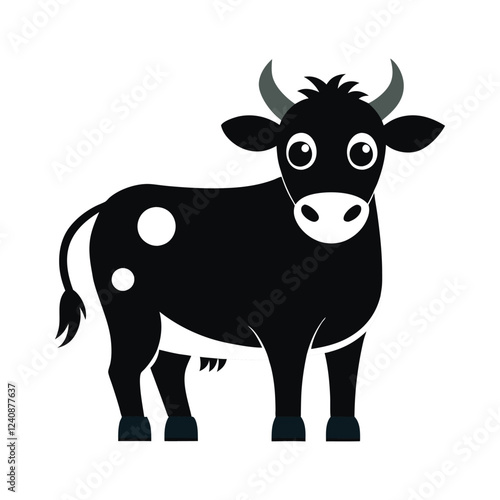 Black Cow Silhouette Vector, Cute Black cartoon Cow Illustration