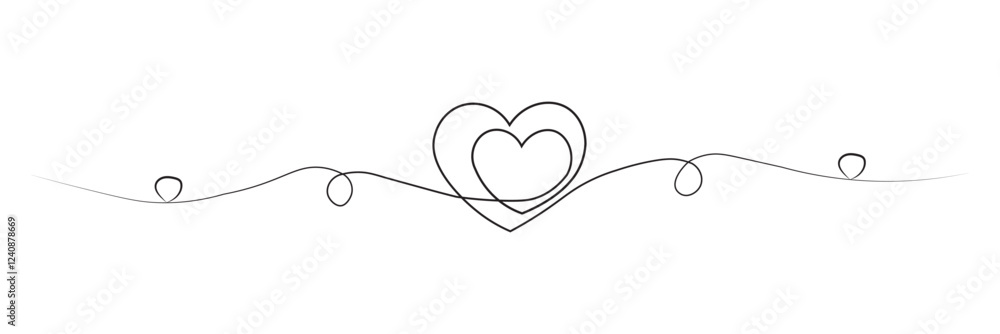 Two hearts with continuous hand line drawing of love sign. Minimal vector design.