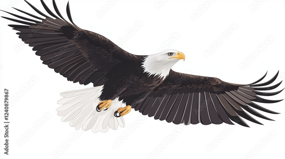 A big eagle flies freely with its wings spread out. It's a simple drawing with lines on a white background. A big eagle flies freely with its wings spread out. It's a simple drawing with lines on a white background.