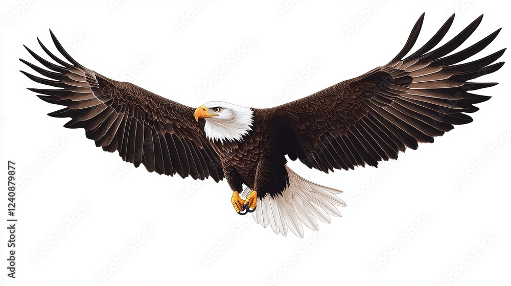 Obraz premium A big eagle flies freely with its wings spread out. It's a simple drawing with lines on a white background.