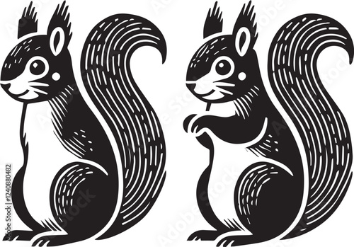 Squirrel vector in black and white