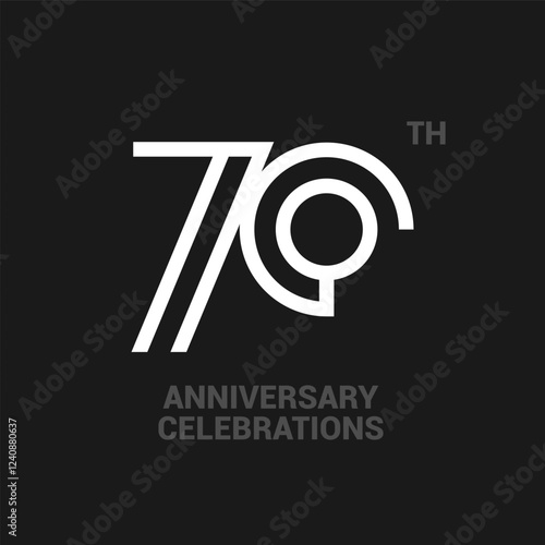 70 years anniversary logo design on black background for celebration event. 70th celebration emblem.