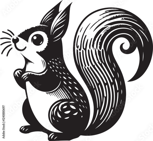 Squirrel vector in black and white