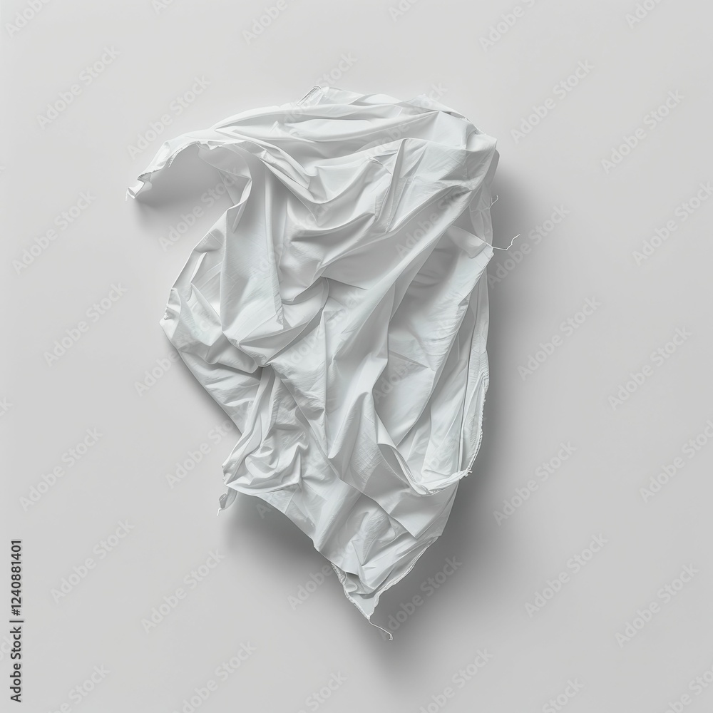 Fototapeta premium Wrinkled white fabric on gray background.