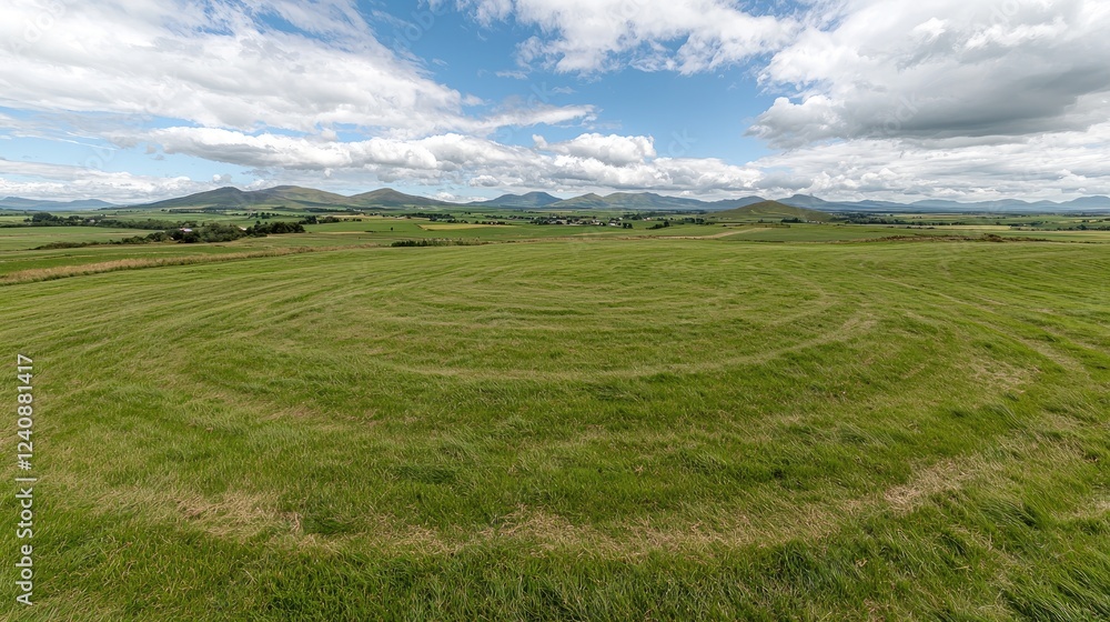 Scottish Highlands, circular field, rolling hills, summer day, landscape photography Scottish Highlands, circular field, rolling hills, summer day, landscape photography