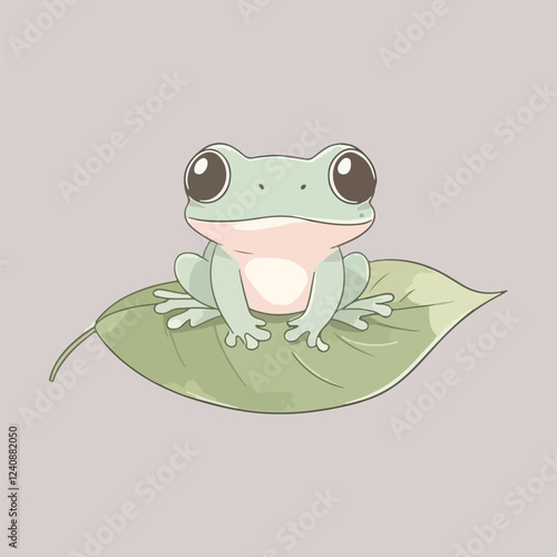 Cartoon frog with a bow sitting on a leaf vector illustration 