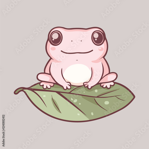 Cartoon frog with a bow sitting on a leaf vector illustration 